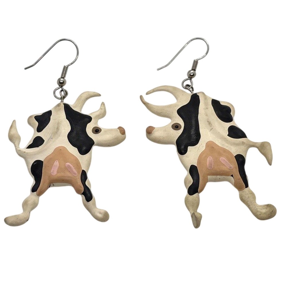 Vintage Abstract Avant Garde Cow Earrings Foam Impressionist Style Pierced Drop